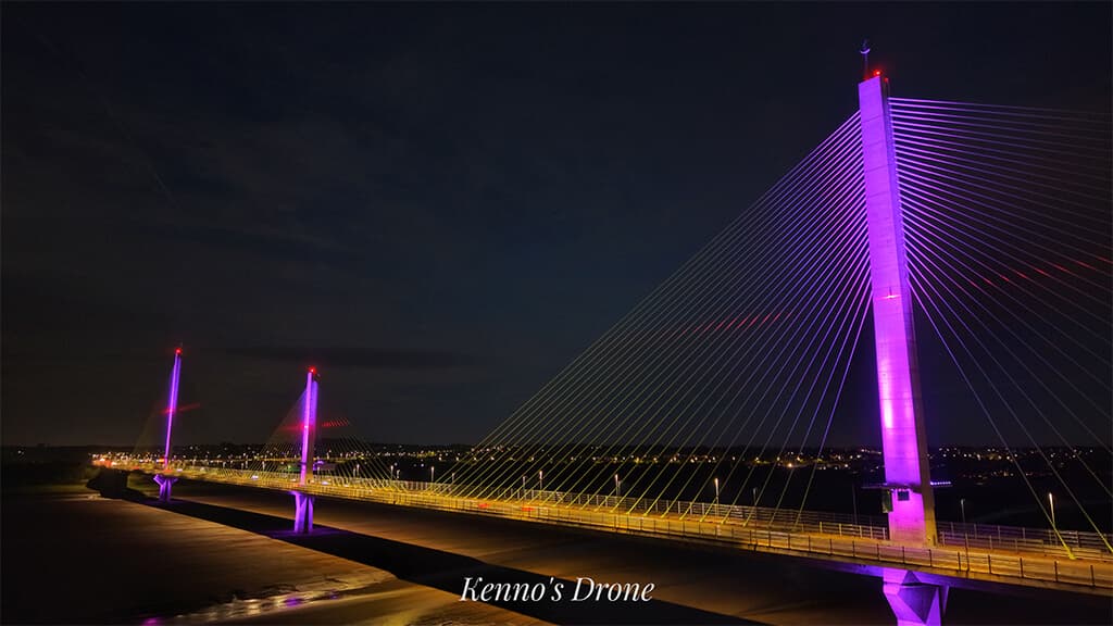 Mersey Gateway bridge lit up purple for Online Responsibility Day